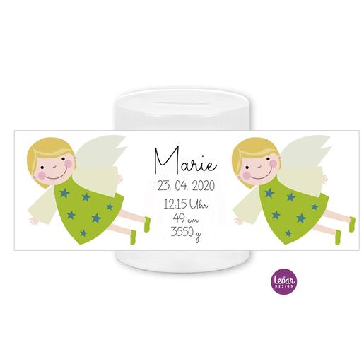 Spardose dein Schutzengel personalisiert- zur Taufe, Geburt mit Namen personalisiert | Keramikspardose für Kinder | Artikelnummer: 0643-3574-8458 -6