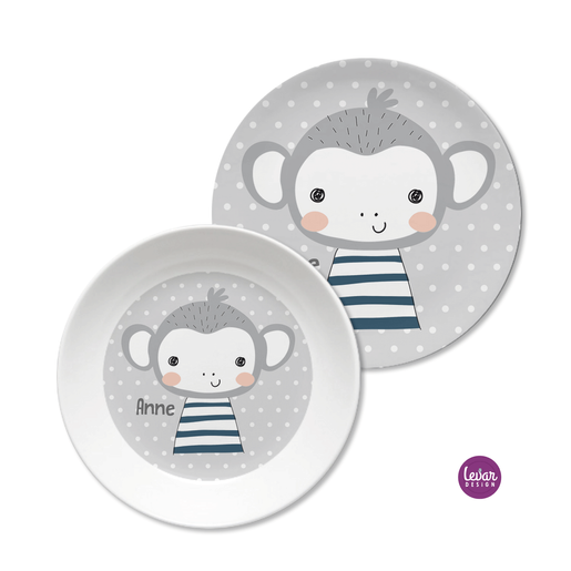 Kinderteller Geschirrset Affe | Personalisiertes Kindergeschirr aus Melamin BPA frei | Artikelnummer: 2673-6283-3844 -3