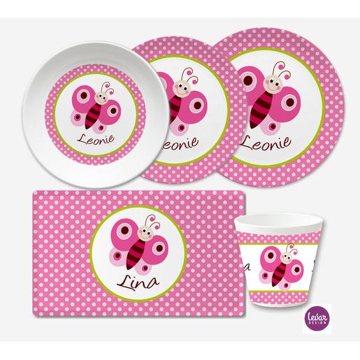 Kindergeschirr aus Melamin Schmetterling | Geschirrset aus Melamin und BPA frei für Kinder | Artikelnummer: 4657-0858-0324