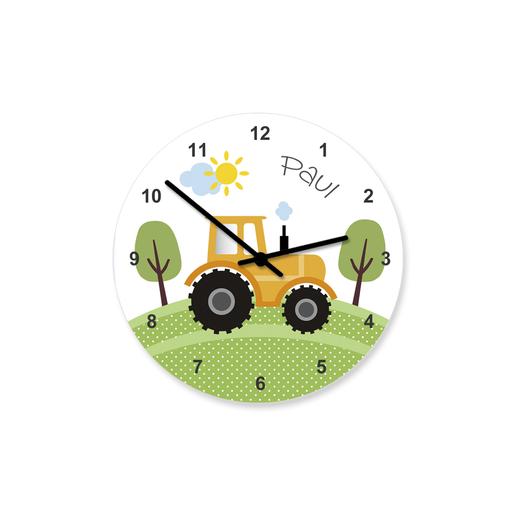 Kinderzimmer Uhr Traktor | Leise Wanduhr für Kinder Namen personalisiert | Artikelnummer: 1716-5323-8670 -8
