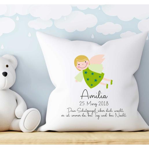 Taufe | Geburt | Schutzengel | Geschenk für Kinder | Kissen personalisiert mit dem Namen des Kindes | Weiches Kissen mit Füllung zur Geburt und Taufe  | Artikelnummer: 2652-3052-6763 -3