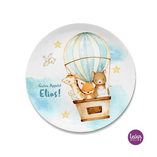 Personalisierter Kinderteller Heißluftballon  | Eßteller aus Melamin, BPA frei und hergestellt in Deutschland | Artikelnummer: 5272-4053-0782