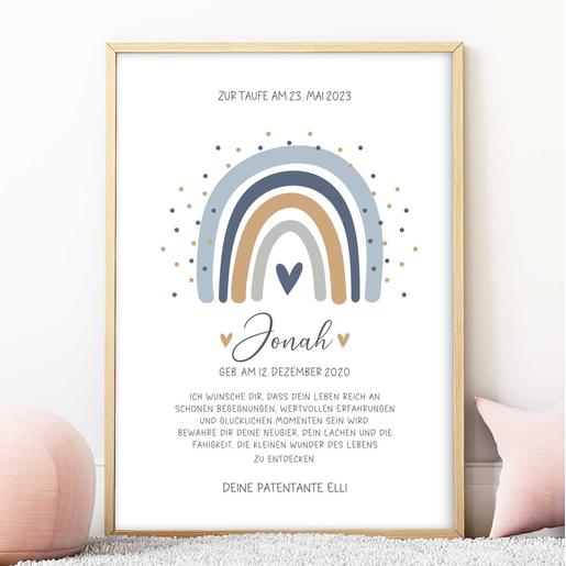 Personalisierter Patenbrief zur Taufe mit Namen - Regenbogen | Fineart - Kunstdruck mit Namen und Geburtsdaten | Artikelnummer: 2331-7240-10605
