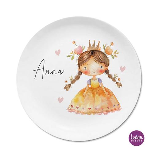 Kinderteller Prinzessin personalisiert | Eßteller aus Melamin, BPA frei und hergestellt in Deutschland | Artikelnummer: kitebre18 -3