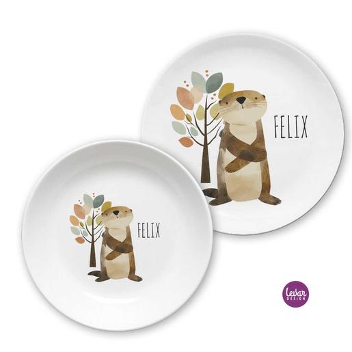 Geschirrset Kinderteller Otter | Personalisiertes Kindergeschirr aus Melamin, 2 teilig, BPA frei | Artikelnummer: 7101-3611-1088 1