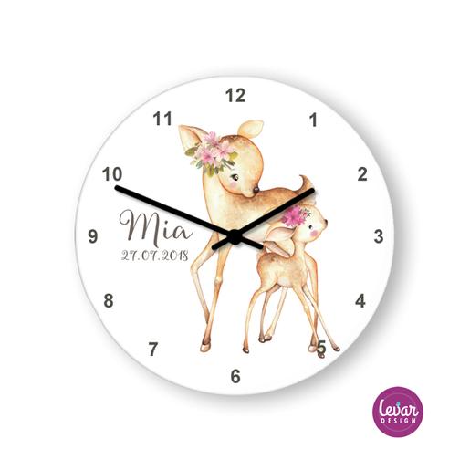 Personalisierte Wanduhr Rehe | Runde Kinderzimmeruhr | Artikelnummer: 8318-4783-3824