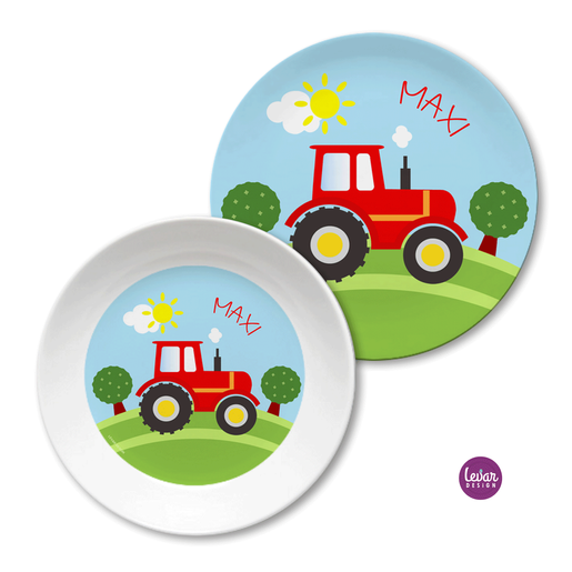 Kindergeschirr Traktor | Kinderteller Set mit Namen aus Melamin BPA frei | Artikelnummer: 6427-3435-4815 Kopie