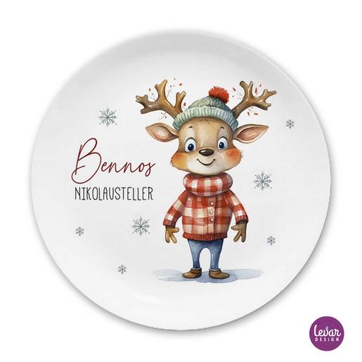 Elch Weihnachtsteller, Nikolausteller, Kinderteller | Personalisierter Weihnachtsteller, Plätzenchenteller | Artikelnummer: 1065-4082-1556 -2