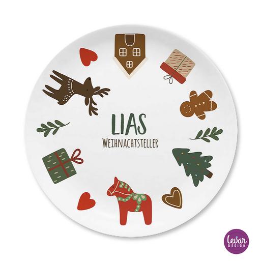 Personalisierter Scandi Folk Weihnachtsteller, Nikolausteller | Teller mit Namen personalisiert, BPA frei und hergestellt in Deutschland | Artikelnummer: 0084-4442-8148-6