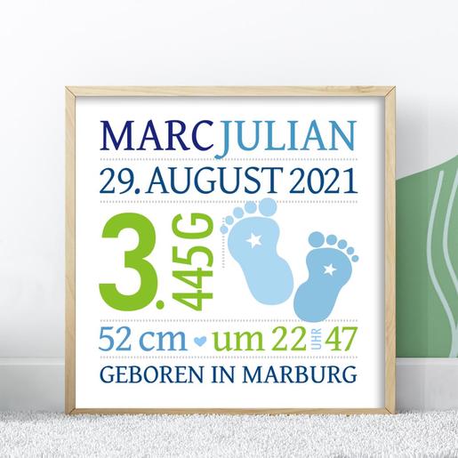 Namensbild Wandbild mit Geburtsdaten Babyfüße  | Personalisierte Babygeschenke zur Geburt & Taufe | Artikelnummer: 106845895 -4