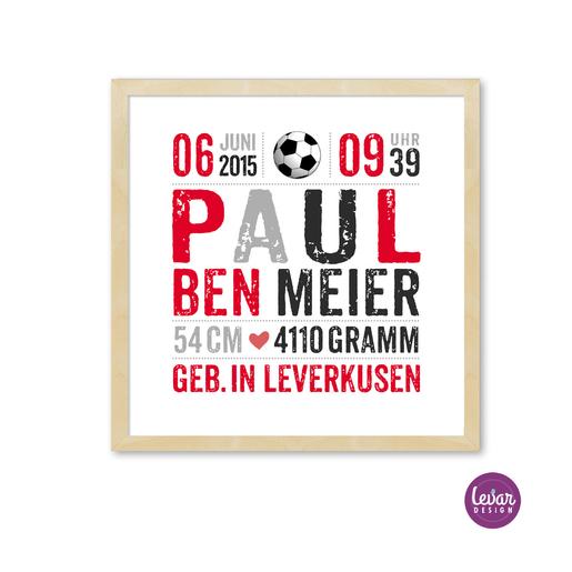 Geburtsanzeige, Taufgeschenk mit Geburtsdaten - Fussball | Personalisiertes Namensbild in Vereinsfarben – Fußball | Baby Geschenk zur Geburt | Artikelnummer: 2387-3414-7476 -1