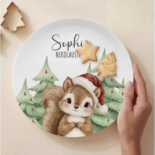 Kinderteller, Weihnachtsteller , Nikolausteller  | Teller mit Namen personalisiert, BPA frei und hergestellt in Deutschland | Artikelnummer: weihtellroe