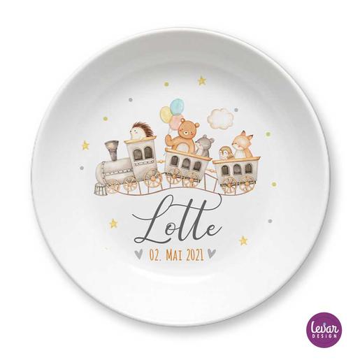 Personalisierter Kinderteller Zug | Kinderteller mit Namen BPA frei | Artikelnummer: kitellbagg1