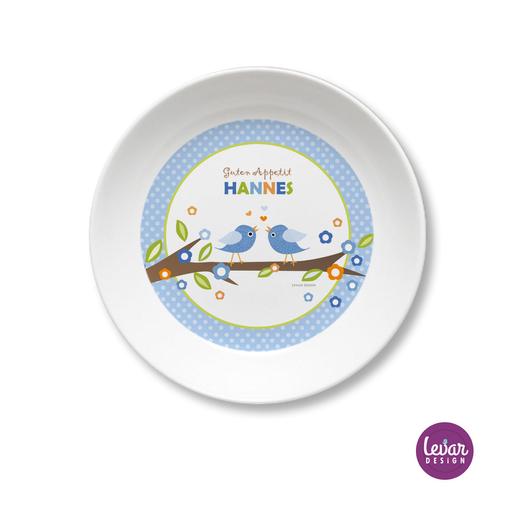 Melaminteller tief/Schale Vögel  | Kinderteller mit Namen BPA frei | Artikelnummer: kitevoedots1 -3