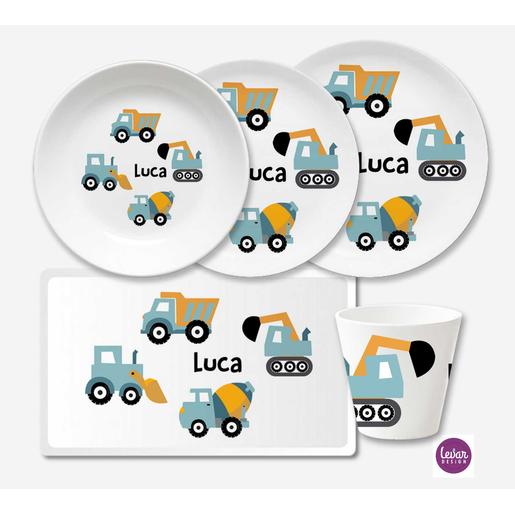 Autos Kindergeschirr Kinderteller personalisiert | Geschirrset aus Melamin und BPA frei für Kinder | Artikelnummer: 1523-3087-3051 -1