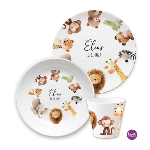 Kinder Geschirr Set mit Namen ❤ Safaritiere | Kindergeschirr aus Melamin und BPA frei für Kinder | Artikelnummer: 3484-5174-4631 -3