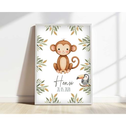 Geburtstafel - Safari Tiere, personalisiertes Poster  | Zauberhaftes Kinderzimmerbild mit Namen und Geburtsdaten | Artikelnummer: 2331-7240--1058 7