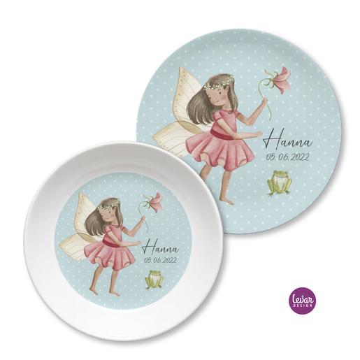 Kinderteller Set, Feenwelt | Kindergeschirr mit Namen aus Melamin BPA frei | Artikelnummer: 4572-0848-3675 -3