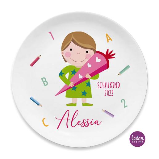 Kinderteller Einschulung Schulkind | Personalisiertes Geschenk zur Einschulung | Schulanfang | Teller zum Schulanfang aus Melamin BPA frei | Artikelnummer: 5142-1500-5375 -6