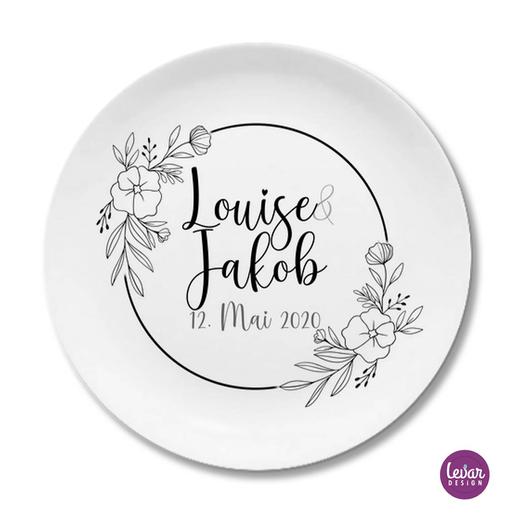Hochzeitsteller mit Datum & Name zur Hochzeit  | Melamin Hochzeitsteller - personalisiert  | Artikelnummer: 48150338 -3