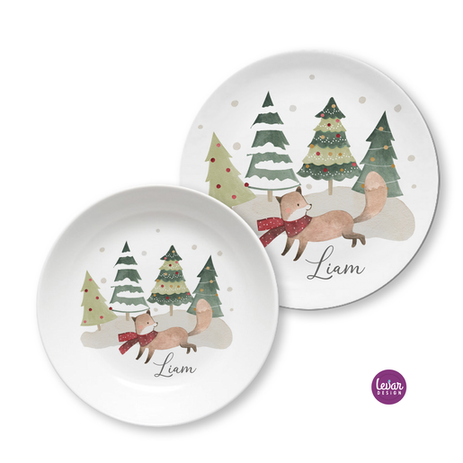 Weihnachtsteller, Nikolausteller Fuchs | Kinderteller mit Namen aus Melamin BPA frei ♥ Made in Germany ♥  | Artikelnummer: 2128-7436-8101 -5