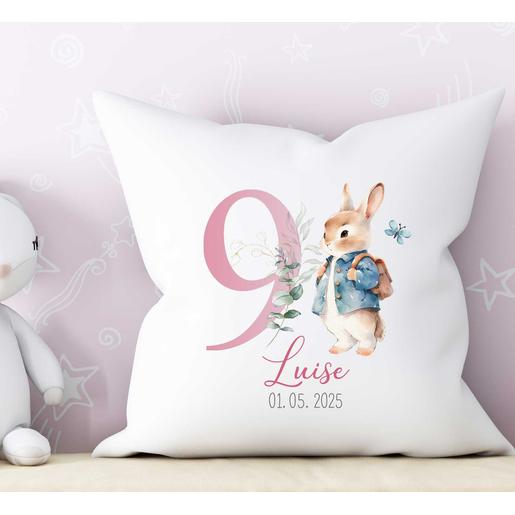 Baby Kissen Hase mit Füllung  | Zauberhaftes Namenskissen zur Geburt und Taufe mit Geburtsdaten | Artikelnummer: 2082-8837-3035 -1