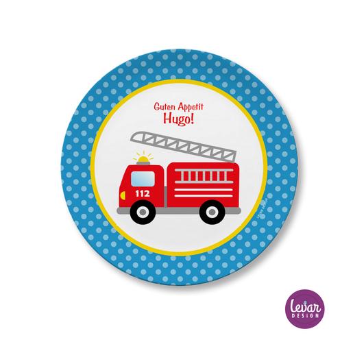 Kinderteller Feuerwehr | Teller mit Namen aus Melamin BPA frei | Artikelnummer: kitefeuer1