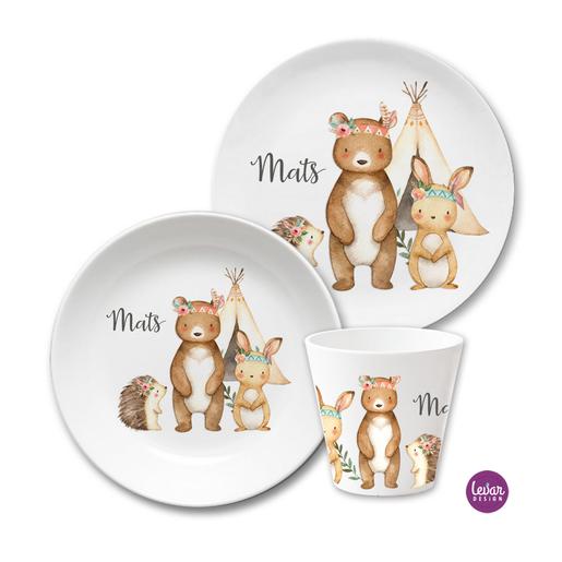Kindergeschirr Set Waldtiere | Geschirrset aus Melamin und BPA frei für Kinder | Artikelnummer: 4250-5587-5202