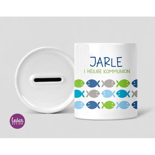 Spardose Fische zur Kommunion personalisiert | Tolle Spardose mit Wunschnamen für Jungen | Artikelnummer: 121337 12