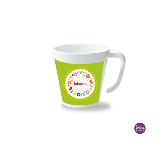 Kinderbecher mit Henkel, Blütenkranz  | Henkelbecher groß, 325 ml,  Ø 9,7 cm, Höhe 10 cm | Artikelnummer: henkbechbluetenkranz -1