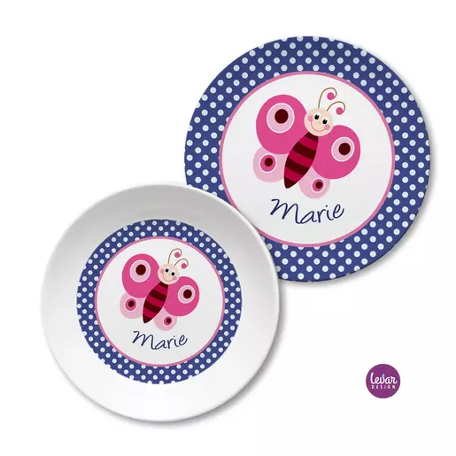 Kindergeschirrset Schmetterling mit Gravur | Kinderteller, Becher mit Namen aus Melamin BPA frei | Artikelnummer: 75447599 -3