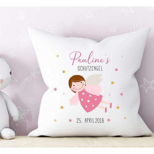 Baby Kissen Schutzengel mit Namen, Geburtsdaten und Füllung  | Weiches Kissen mit Füllung, 2 farbig | Artikelnummer: 4365-0348-7470 -4