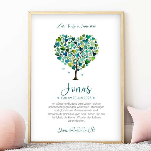 Personalisierter Patenbrief zur Taufe mit Namen - Lebensbaum | Fineart - Kunstdruck mit Namen und Geburtsdaten | Artikelnummer: 2331-7240-105891 -1