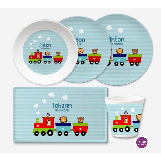 Eisenbahn Kindergeschirr Set 5 teilig  | Geschirrset aus Melamin und BPA frei für Kinder | Artikelnummer: 5765-2150-3105