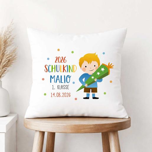 Schulkind 2026 - Personalisiertes Kissen zur Einschulung | Weiches Kinderkissen personalisiert mit dem Namen  | Artikelnummer: 8116-4024-6304 203