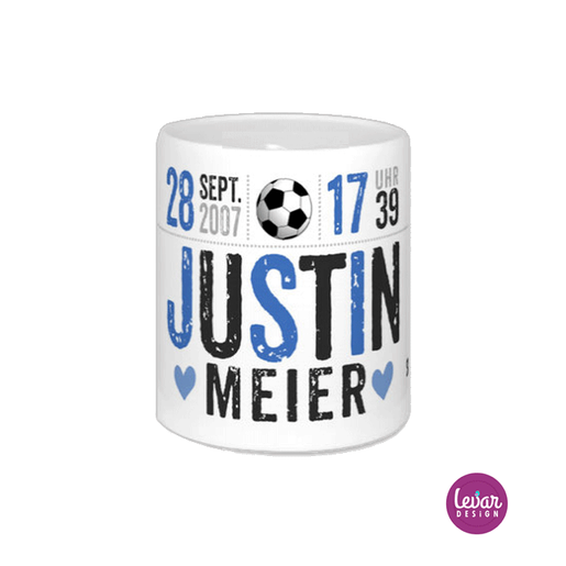 Fußball Spardose | Personalisiertes Geschenk zur Geburt oder Taufe | Artikelnummer: 4286-3020-6317 -1
