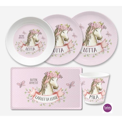 Kindergeschirr Set Pferd | Geschirrset aus Melamin und BPA frei für Kinder | Artikelnummer: 1428-6485-3376