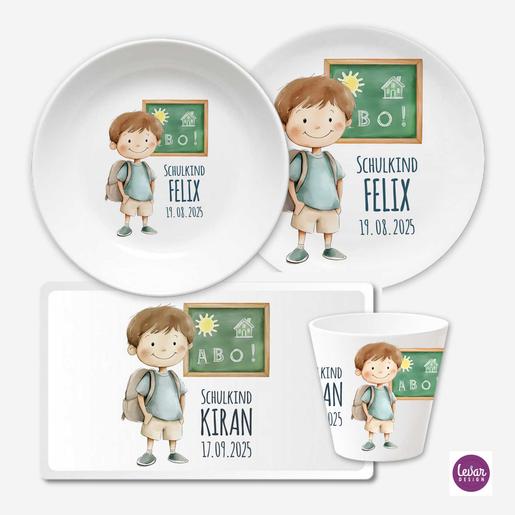 Kindergeschirr mit Namen personalisiert, Schulkind | Melamingeschirr BPA frei, hergestellt in Deutschland  | Artikelnummer: ki4erseteulen