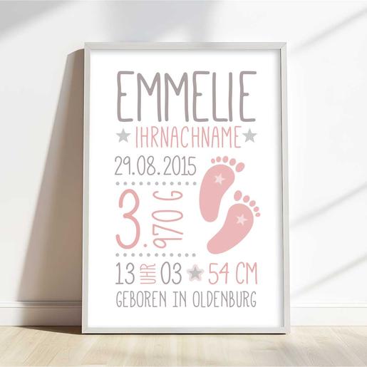 Babyfüße Poster Geburtsanzeige  | Personalisiertes Geburtsposter für Mädchen & Jungen  | Artikelnummer: 76232251 -5