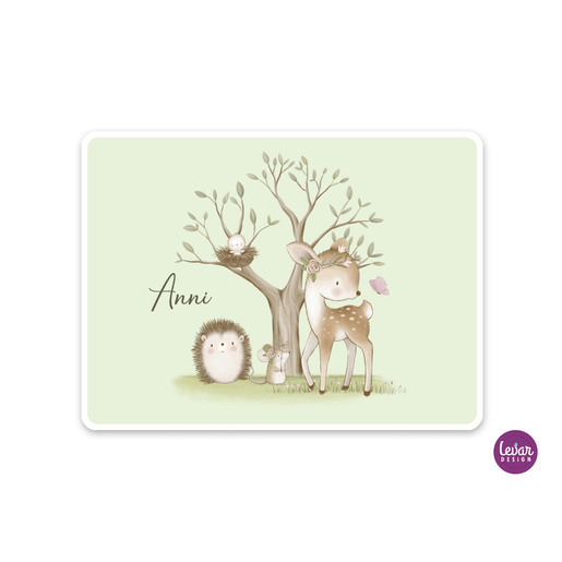 Tischset, Platzdeckchen, Waldtiere | Zauberhaftes Tischset mit Namen personalisiert, abwischbar | Artikelnummer: 2680-0081-7287 -8