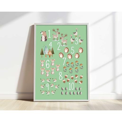 Zahlen Poster Waldtiere | DINA 3 Kunstdruck auf Aquarellpapier | Artikelnummer: 2123-7288-2811 -1