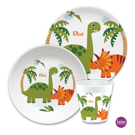 Kindergeschirr Set Dinosaurier | Kinderteller, Trinkbecher mit Namen aus Melamin BPA frei | Artikelnummer: 99887550 Kopie