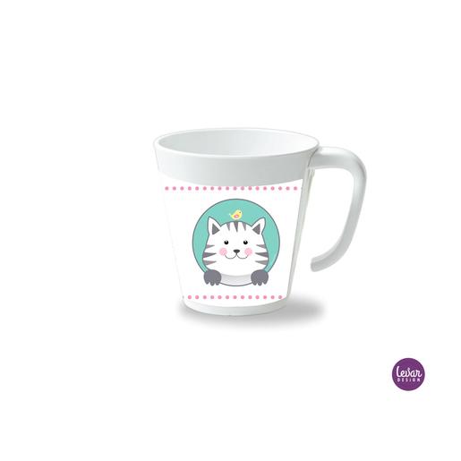 Kinderbecher mit Henkel, Katze  | Henkelbecher groß, 325 ml,  Ø 9,7 cm, Höhe 10 cm | Artikelnummer: henkbechkatze -1