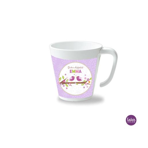 Kinderbecher mit Henkel, Vögel  | Henkelbecher groß, 325 ml,  Ø 9,7 cm, Höhe 10 cm | Artikelnummer: henkvoemint -2