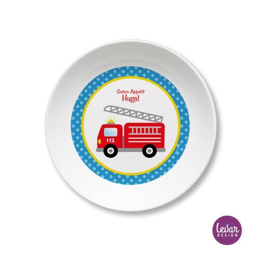 Personalisierter Kinderteller Feuerwehr  | Kinderteller mit Namen, BPA frei | Artikelnummer: kitefeuer