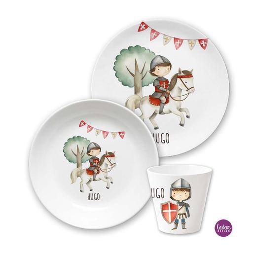 Kindergeschirr Ritter | 3teiliges Geschirrset aus Melamin und BPA frei für Kinder | Artikelnummer: 5532-3048-6738 -2