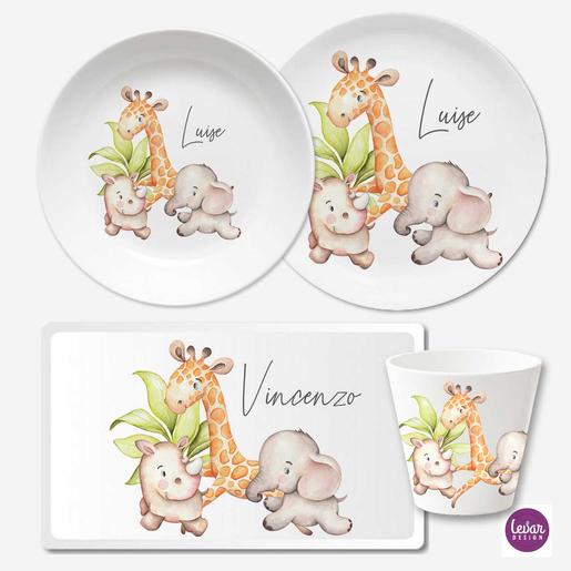 Dschungel Kindergeschirr Set, 4 teilig  | Melamingeschirr BPA frei, hergestellt in Deutschland  | Artikelnummer: 8315-7862-1864