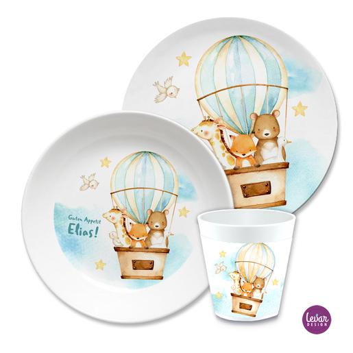 Kindergeschirr Set Heißluftballon | 3teiliges Geschirrset aus Melamin und BPA frei für Kinder | Artikelnummer: 7681-1736-5044 -1