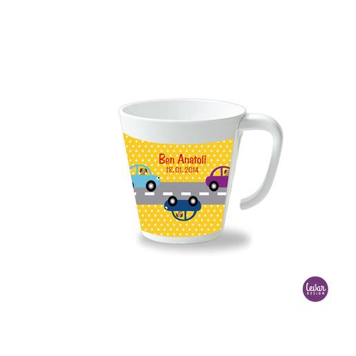Kinderbecher mit Henkel, Autos  | Henkelbecher groß, 325 ml,  Ø 9,7 cm, Höhe 10 cm | Artikelnummer: henkbechautos1 -2