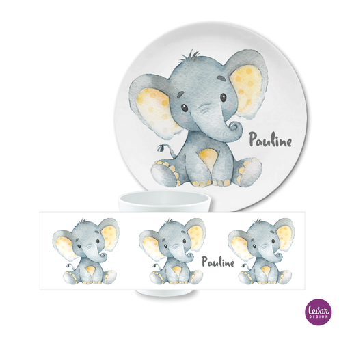 Kindergeschirr Set Babyelefant | Trinkbecher und Dessertteller aus Melamin. BPA frei und hergestellt in Deutschland. | Artikelnummer: 6418-6427-6708 -1
